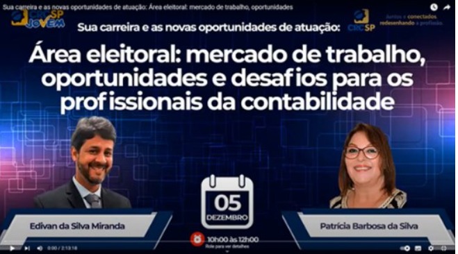 Palestra online realizada pelo Contador e Professor Edivan Miranda e organizada pelo Conselho Regional de Contabilidade de São Paulo (CRC/SP)